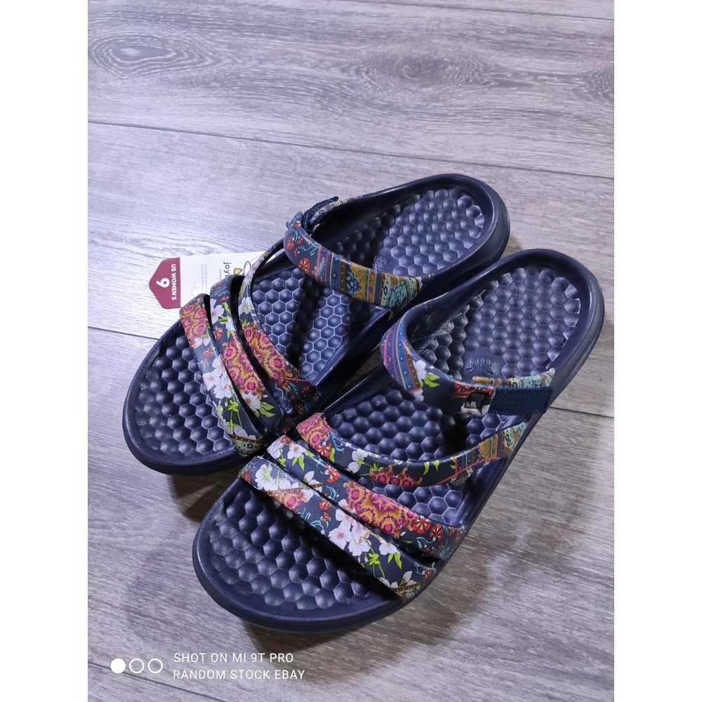 Joybees Lakeshore Sandal Women 9 Graphic Geometric Mandala Navy Floral